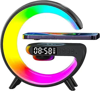 Mini Wireless Speaker with Bluetooth Lamp, Atmosphere Lamp, Wireless Charging, Alarm Clock,Smart LED Table Lamp, Night Light, Birthday Gifts for Girls Boys Party Aged 4-12 (Black)