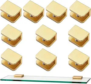 LukLoy 10 Pack Gold Glass Clamp Brackets (10-12mm) - No-Drill Glass Holder, Secure Anti-Slip Grip