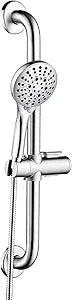 BRIGHT SHOWERS Stainless Steel Grab Bar Set  Includes Handheld Shower Head with Extra Long Hose, Shower Head and Hose Chrome Plated