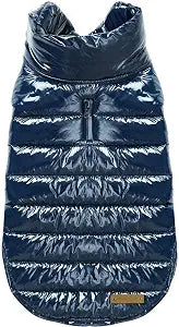 Blueberry Pet Cozy & Comfy Windproof Lightweight Quilted Fall Winter Glossy Dog Puffer Jacket in Navy Blue, Back Length 18.5", Size 18, Warm Coat for Large Dogs