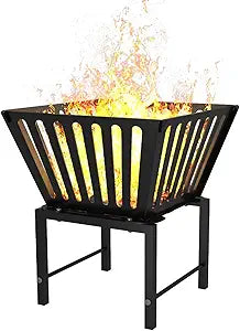Mondazie Outdoor Fire Pit  17 Inch Portable with Storage Bag for Camping, Patio Heating, Picnic and BBQ, Trapezoid Vertical Hollow, Black