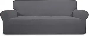 Easy-Going Stretch Sofa Slipcover 1-Piece Sofa Cover Furniture Protector Couch Soft with Elastic Bottom for Kids, Polyester Spandex Jacquard Fabric Small Checks (Sofa, Gray)
