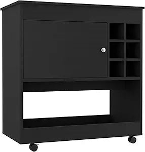 Tuhome Camelia Bar Cart - Black for Living Room,Countertop 39,9'';Four Caster Wheels,Six Wine Cubbies 4,4''W X 4,4''H