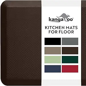 KANGAROO Anti Fatigue Mats for Kitchen Floor, 39x20, Reduce Foot, Knee, Back Pressure, 3/4 Inch Thick Cushioned Ergonomic Mat, Waterproof Comfort Rug for Under Sink, Standing Desk, Store Floors, Brown