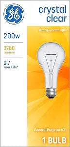 GE Lighting 16069 200-Watt 3780-Lumen A21 Bright Reader Light Bulb, Crystal Clear