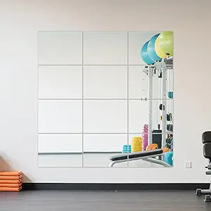 Wall Mirror Tiles Full Length, 16 x 12 Inch x 12Pcs Frameless Home Gym Mirror for Wall Mounted Decorative Full Body