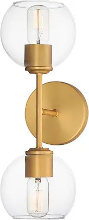 Maxim Lighting Knox 2-Light Wall Sconce | Natural Aged Brass Steel Finish | Glass Shade | Transitional Indoor Light Fixture | Ideal for Hallways, Bedrooms & Bathrooms | 21632CLNAB