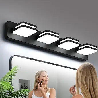 360 Rotate LED Bathroom Vanity Light Fixtures, 1600LM Acrylic Matte Black Vanity Lights for Bathroom, Modern Wall Lighting Fixtures Over Mirror Kitchen Living Room Hallway (Natural White Light 5000K)