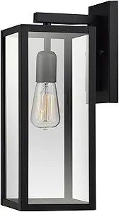 Globe Electric 44176 1-Light Outdoor/Indoor Wall Sconce, Matte Black Finish, Clear Glass Shade, Weather-Resistant Modern Exterior Light