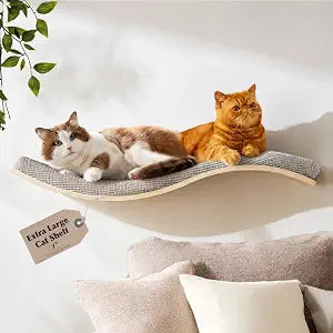 Extra Large 35.4  11.6 Stylish Cat Wall Shelves with Soft Cushion, Modern Wall-Mounted Cat Tree Furniture & Perch, Sturdy/Hidden Mounts, Machine Wash Cover, Sleek Design- CALLICO HAVEN Wave S-Shape