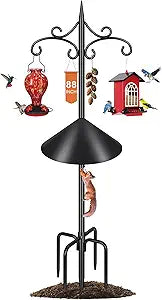 Heavy Duty Double Shepherd Hooks Squirrel Proof for Outdoor with 5-Prong Base, 88inch Adjustable Decorative Metal Bird Feeder Pole with Baffle for Hanging Bird Nests, Plant Baskets,1 Pack
