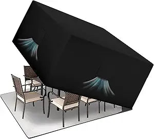 HDCAXKJ Patio Furniture Covers Outdoor Table and Chair Cover Waterproof Dining Set Cover for Outside Table and Chairs Heavy Duty Rectangular Furniture Protector (Black, 110L x 74W x 39H)