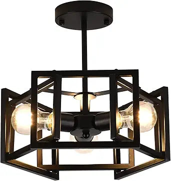 Semi Flush Mount Ceiling Light Fixture,3-Light Black Light fixtures Kitchen Ceiling Light Fixture for Hallway Kitchen Bedroom Living Room Bathroom Entrance