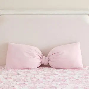 AceOrbit Pink Long Bow Pillow 12 x 30 Inch 100% Cotton Oversized Pillow Coquette Big Bow Shaped Cushion Aesthetic Room Decor Cushion for Bed Sofa Couch Holiday Car Coquette Decor