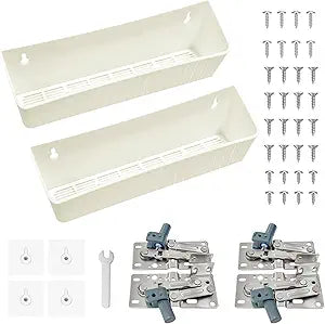 Upgraded 11" Tip-Out Plastic Sink Trays with LD-0220-50SC Soft-Close Hinges, 2 Pack Kitchen Sink Front Tip Out Tray Kit (with 8 Mounting Screws & 4 Adhesive Screws) for Kitchen and Bathroom, White