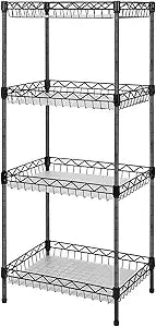 Storage Shelves, 4-Tier Wire Shelving Unit with Baskets Storage Rack Corner Shelf Shelving Adjustable Storage Shelf, 11.8" D x 15.7" W x 47" H, Black