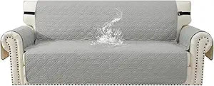 Waterproof XL-Sofa Sofa Cover Couch Covers for 3 Cushion Couch, Washable Slipcover with Pockets & Non-Slip Elastic Straps, Furniture Protector for Pets Kids Dog(Light Gray,XL-Sofa)