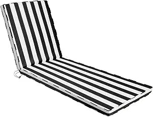Chaise Lounge Cushions Outdoor, 71"x22"x3" Patio Lounge Chair Furniture Cushions with Washable Covers for Pool, Patio, Lawn (Black+White Stripes, 1 Pcs)