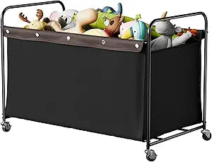 StorageWorks Toy Box with Wheels for Kids, 200L Extra Large Toy Storage Chest and Organizer, 27.5" Metal Toybox with 360 Swivel Wheels for Bedroom, Kids Room, Stuffed Animal Storage, Black