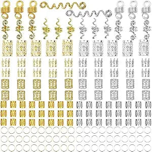 180 Pieces Dreadlock Hair Accessories Celtic Loc Jewelry Hair Cuffs for Braids, Alloy Spiral Coil Hair Clips Dreadlocks Beads Hair Rings Braiding Hair Decorations