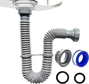 VIVIDA 1-1/2" Sink Drain P Trap, Flexible Kitchen Sink Pipe, Gray, 1-Pack