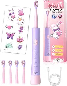 JTF Kids Electric Toothbrush, 5 Gentle Modes with Smart Timer for Ages 3-12