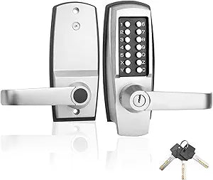 Keyless Entry Door Lock with Handle - Mechanical Door Lock 100% Without Batteries - Easy to Install & Use - Keypad Lock on Zinc-Alloy, Water and Sun Proof for Indoor or Outdoor