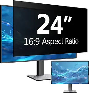 24 Inch Computer Privacy Screen Filter for 16:9 Aspect Ratio Widescreen Monitor, Eye Protection Anti Blue Light Privacy Shield and Anti-Glare Protector, Removable Anti-Scratch 24in Protector Film