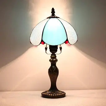 Stained Glass Table Lamp, 8 Inch Vintage Glass Desk Lamp, Small Bedside Table lamp, for Bedroom Nightstand Living Room Decor