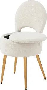 Small Vanity Stool Chair with Storage and Folding Back Round Ottoman