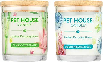 Pet House Candles, Clean Burning, Long Lasting Scented Pet Odor Candles for Home - Bamboo Watermint, Med Sea, 2 Pack
