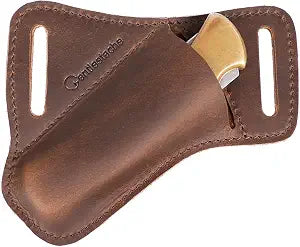 Gentlestache Leather Pocket Folding Knife Sheath for Belt - Cross Draw Pocket Organizer Open Top for 5 inch Folding Knife - Horizontal Carry Multitool Sheath - EDC Belt Organizer, Darkbrown