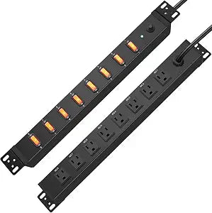 HHSOET 8 Outlet PDU Power Strip, 1U Rack Surge Protection, 6FT, Black, 1