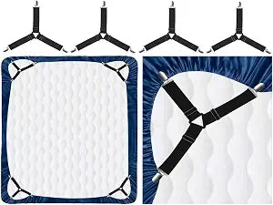 4PCS Elastic Anti-Slip Bed Sheet Fasteners,Bed Sheet Holder Straps for Corners, Bed Sheet Grippers with Metal Clips for Mattress