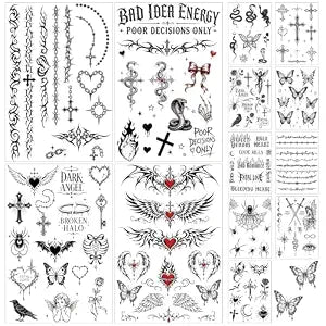 13 Sheet Y2K Temporary Tattoos Waterproof Black Temporary Tattoos for Adult