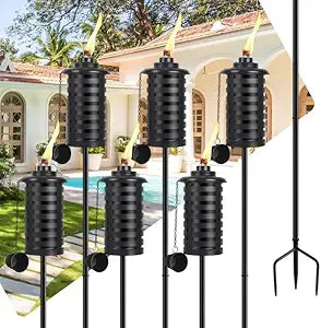 ZSZMFH 6 Pcs Metal Torch for Outside, 16 oz Outdoor Metal Torch Garden Dcor,59-Inch Upgraded Citronella Torches with 3-Prong Grounded Stake, Table Top Torches for Party Patio Pathway