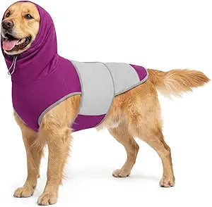 Dog Thunder Vest, Anxiety Relief Shirt with Noise-Reducing Hood, Calming Wrap, Gentle Compression Jacket for Thunder Storm, Fireworks Separation Stress, Fireworks,2XL, Purple