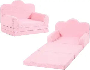 Kids Couch, 3-in-1 Comfy Toddler Sofa Soft Lounger Chair for Bedroom, Convertible Toddler Couch for Playroom, Girls and Boys, Reading Chair for Kids, Plush, Shepra Pink