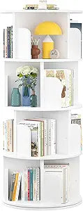 Aheaplus Rotating Bookshelf, Small Corner Bookshelf for Small Space, 360 Display 4 Tier Floor Standing Bookcase Storage Rack, Wood Narrow Book Shelf Organizer for Bedroom, Living Room, White