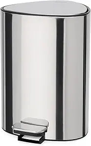 Joseph Joseph EasyStore Luxe Stainless Steel 5 Liter Pedal/1.3 Gallon Trash Can with Bin Liner Storage, Soft-Close Lid, Removable Inner Bucket, for Bathroom, Bedroom, Office