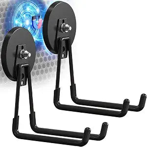 Extra Large Heavy Duty Magnetic Hooks for Hanging Garage Tools, 3.5in Ndfeb Strong Magnet Hook Heavy Duty, Super Big Magnetic Storage Utility Hook, Magnetic Hanger Holder Wall Mounted, 2 Pack Black