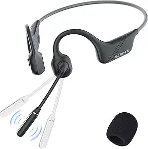 SANOTO Bone Conduction Headphones with Mic, Bluetooth Headset with Microphone Noise Canceling & Mute, Wireless Headset with Sponge Microphone Windscreen, Open Ear Headphones for Work Driving Call