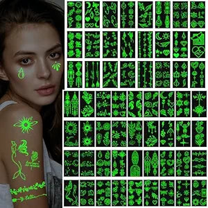 60 Sheets Glow in the Dark Temporary Tattoos, Minimalism Luminous Fake Tattoos Stickers for Adults Men Women Halloween Rave Festival Accessory Party Supplies