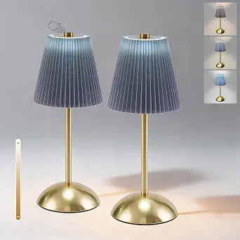 Set of 2 Small Rechargeable Lamp Cordless, LED Battery Table Lamp