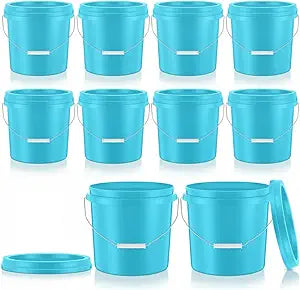 Tioncy 10 Pcs 2 Gallon Plastic Bucket with Lid Heavy Duty 2 Gallon Bucket Pail with Lid Handle for Storage Container Home Household Cleaning (Light Blue)