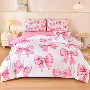 6 Pcs Bed in A Bag Twin Comforter Set for Girls,Pink Bow Bedding,Bow Comforter Sets with Sheets for Kids