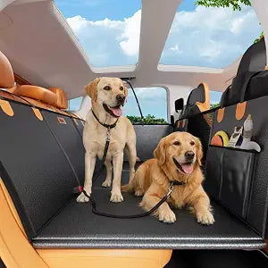 PU Leather Dog Back Seat Extender, Waterproof Rear Seat Protector with High Barrier, All-Metal Buckles & 2 Safety Leashes, Anti-Scratch Dog Car Hammock for Car, SUV & Truck 450lb