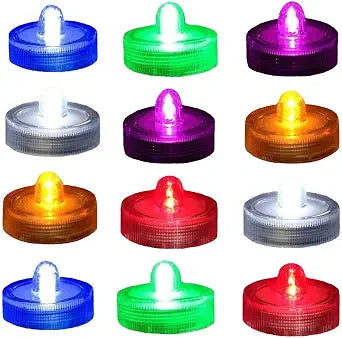 Home Decorations LED Tea Candles Bulb Battery Operated Flameless for Seasonal & Festival Celebration, Pack of 12, Electric Fake Candle in Multi-Color Flashing and Wave Open
