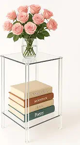 Clear Acrylic Side Table Small Acrylic End Table, Thin Bedside Night Stand Skinny Living Room Clear Office Furniture