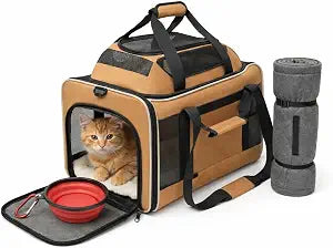 Cat Carrier Dog Carrier Airline Approved, Pet Carrier for 2 Cats Small Medium Dogs, Soft Cat Carrier 18x15x15 with Foldable Bowl & Washable Pad, TSA Approved Dog Carriers by Luniko Shop (Orange)